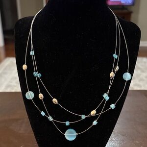 Fashion Multi-Strand Blue Bead Necklace - Brand Unspecified